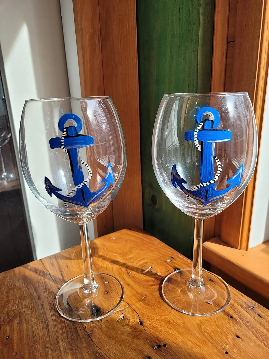 Hand Painted Set Of 2 Stemmed Wine Glasses C5617