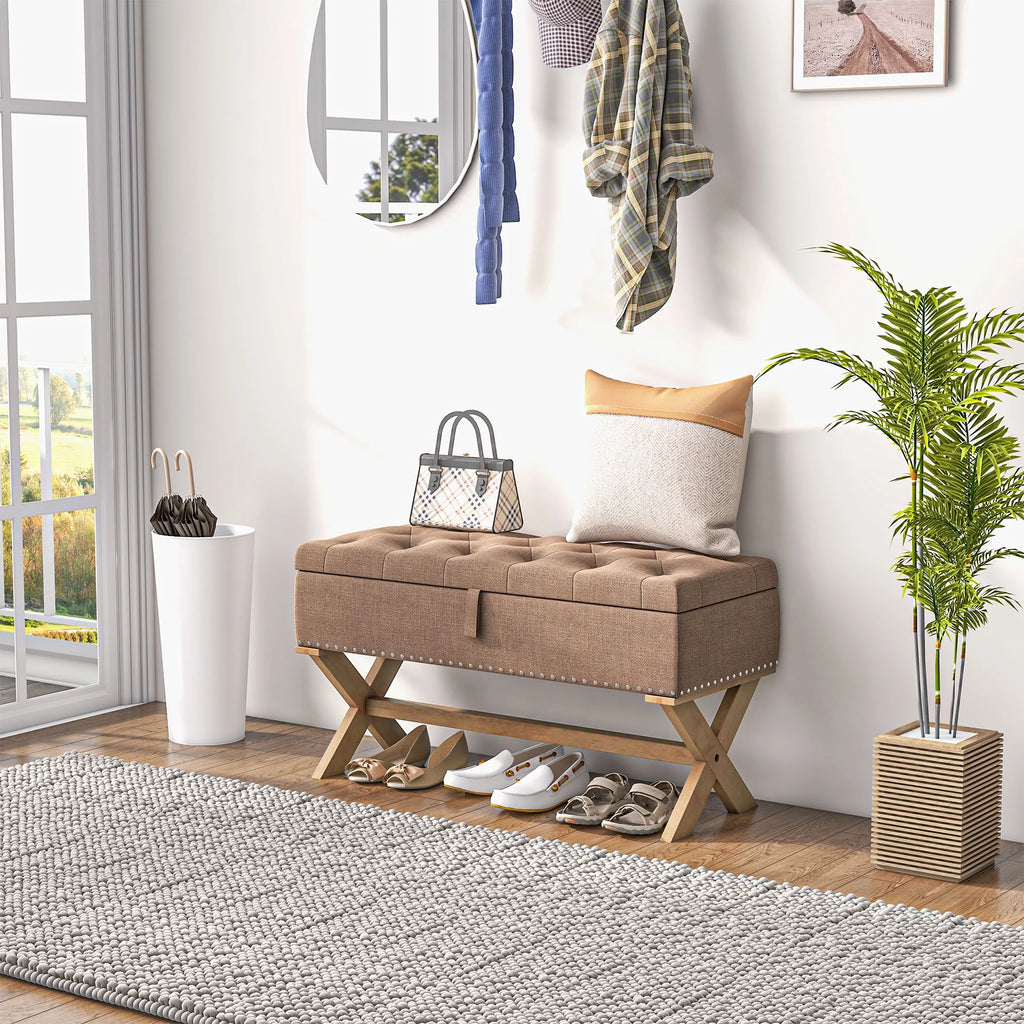 Upholstered Bench with Wood Legs J16002