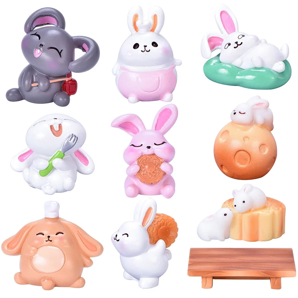 Resin Dollhouse Miniature Moon Cake Rabbit Ornaments W197696