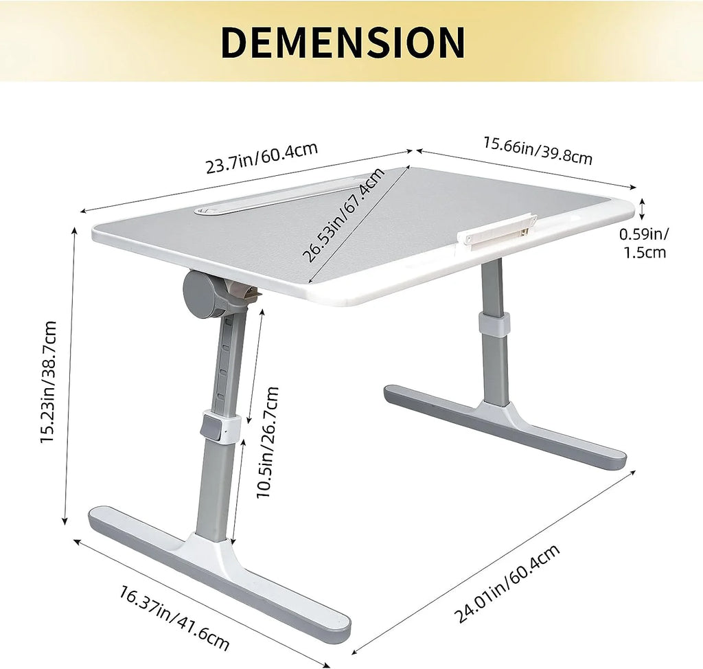 White Adjustable Laptop Table with LED Lights and Drawer Y4267
