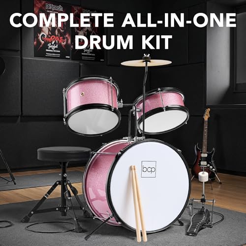 3-Piece Beginner Drum Set with Throne Stool, Cymbal, Drum Sticks, Bass Drum Pedal, 2 Toms - Blue D951682