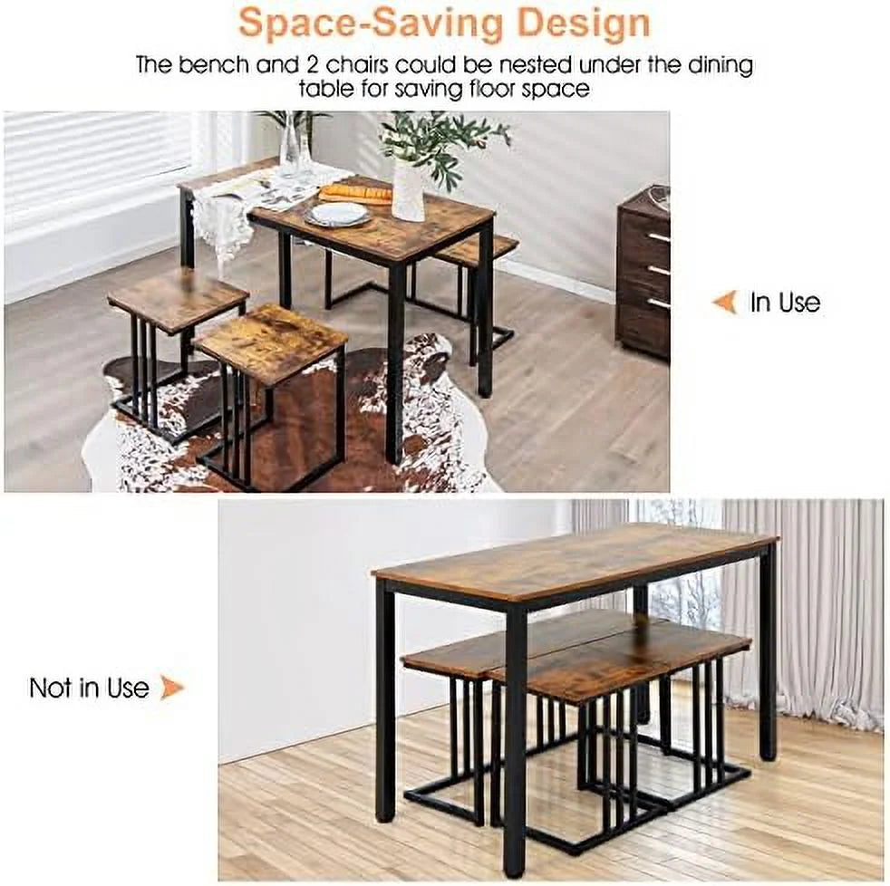 4 Piece Dining Table Set with Bench and 2 Stools W4318