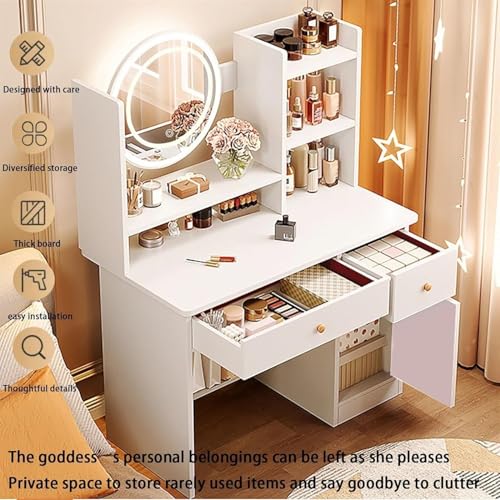 White Vanity Desk with Mirror and LED Lights F8845
