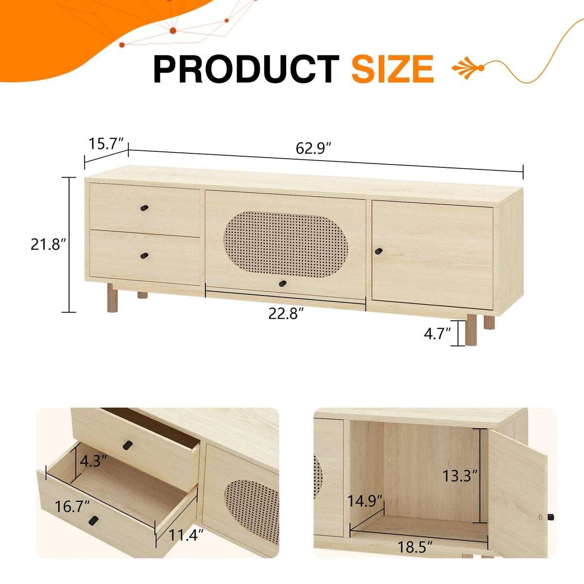 Natural Rattan TV Stand with 2 Drawers E95874