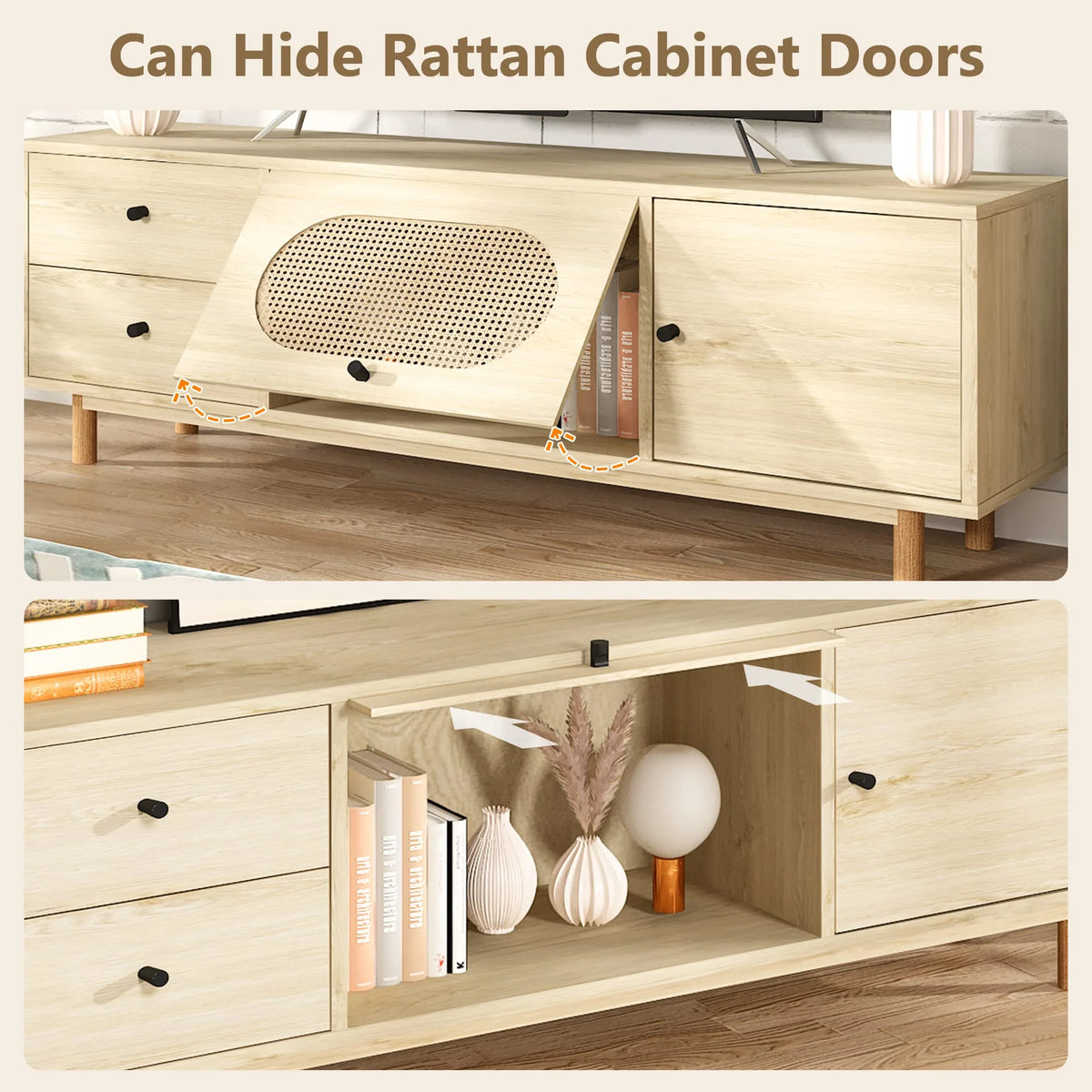 Natural Rattan TV Stand with 2 Drawers E95874