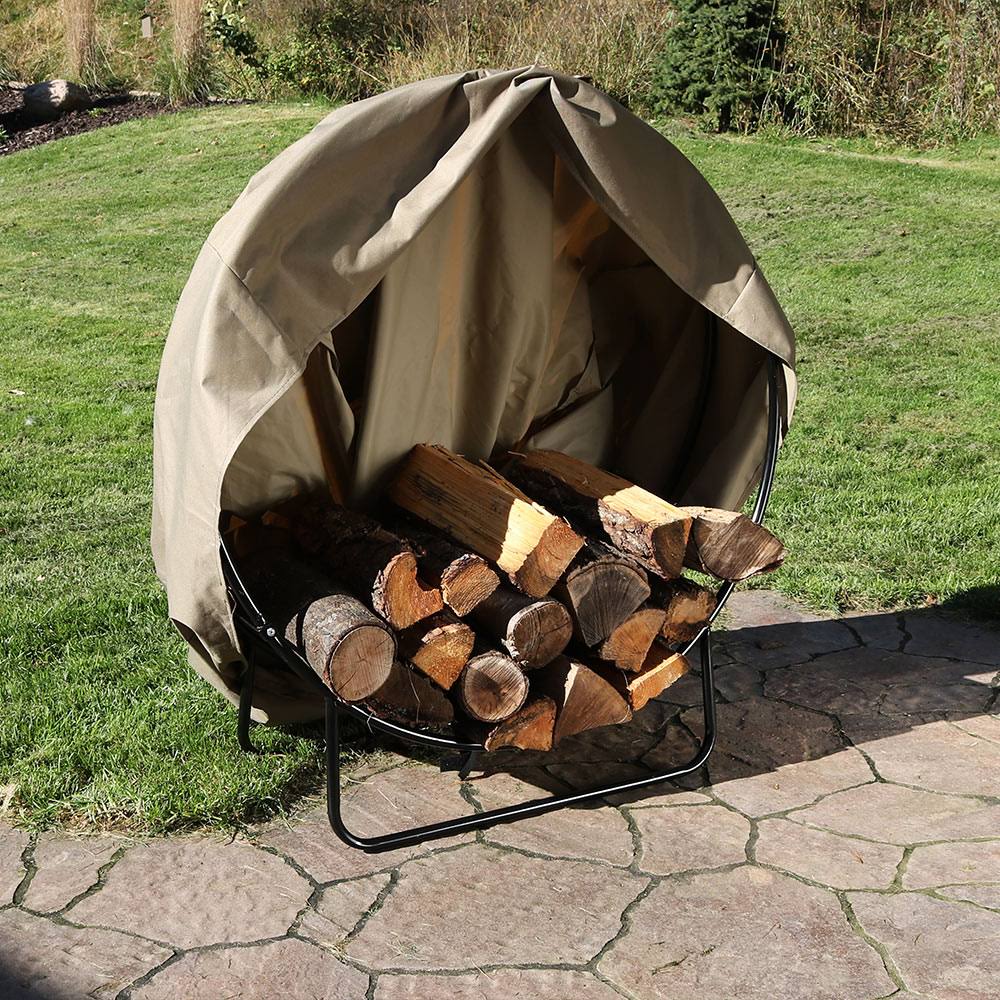 Khaki Steel Firewood Log Hoop with Cover M87934