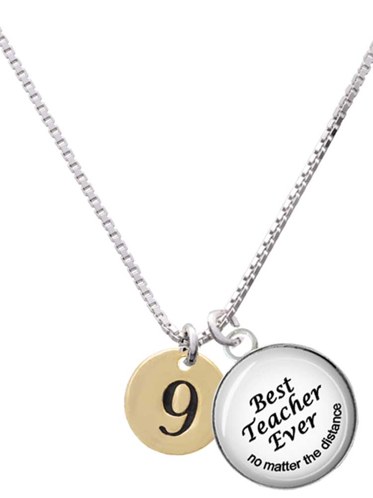 Goldtone Disc Number 9 Dome Charm Necklace I4502