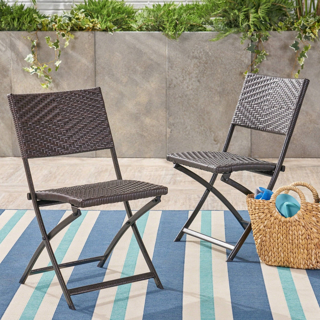 Set of 2 Wicker Patio Folding Chairs Brown C19640