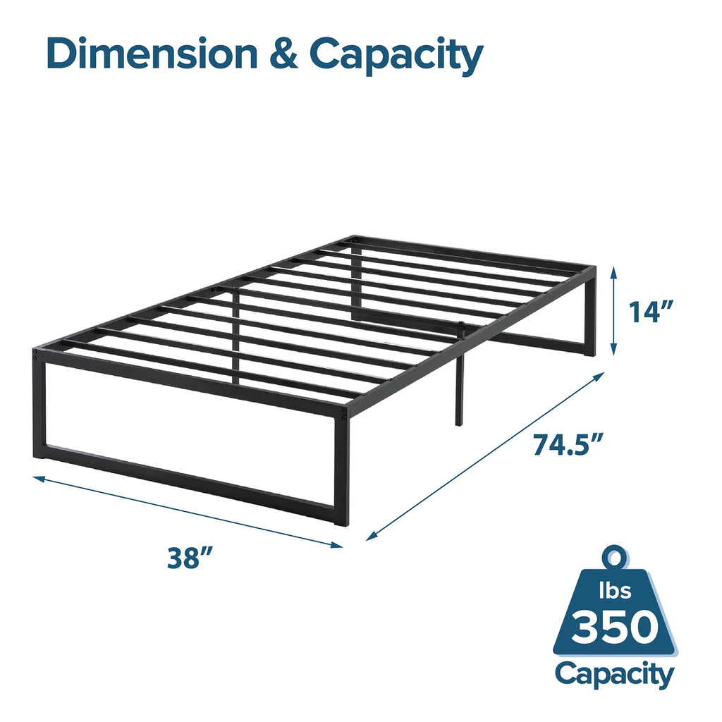 14" Metal Platform Bed Frame with Steel Slat Support, Twin H966
