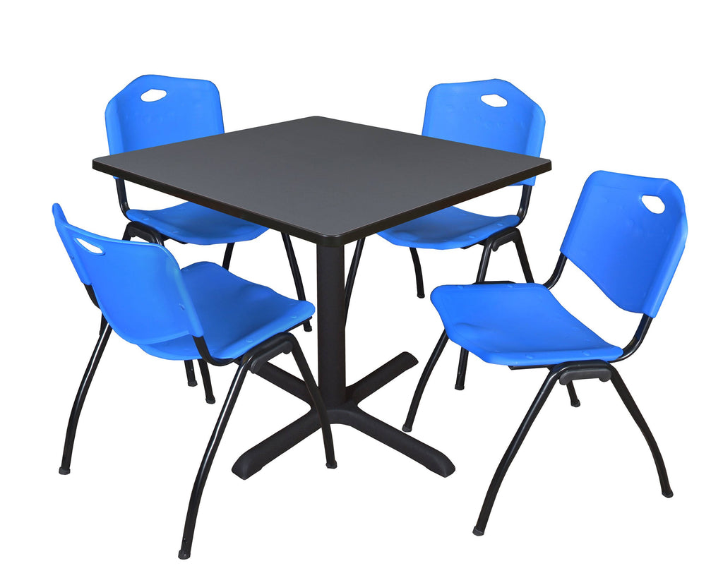 Grey Square Breakroom Table & 4 Blue Stack Chairs C647632