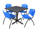 Grey Square Breakroom Table & 4 Blue Stack Chairs C647632