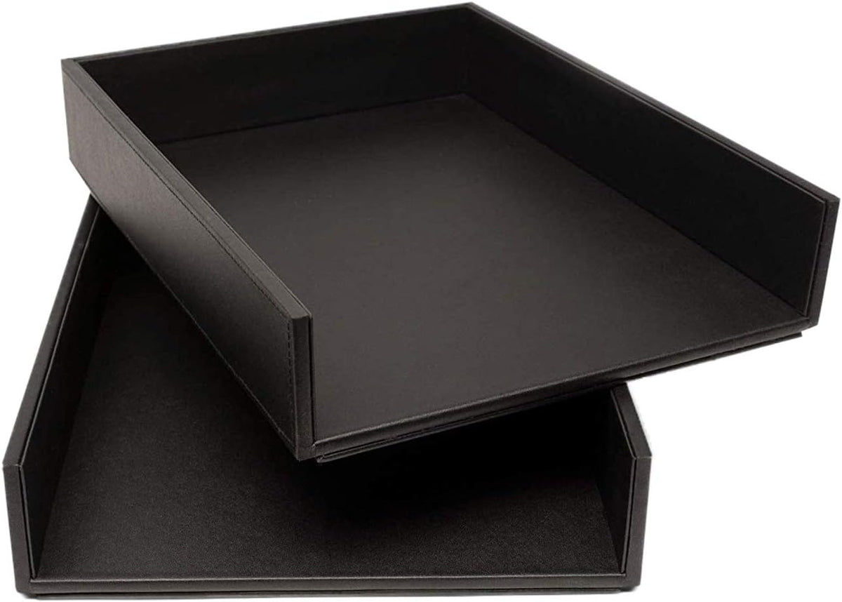 Stackable Leatherette Paper Trays Desk Organizer W524118