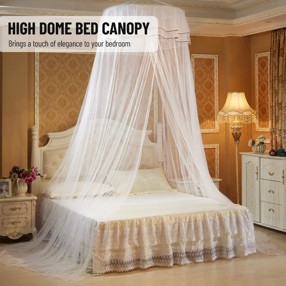 White Dome Bed Canopy Fine Mesh Net Lace Curtain B397985