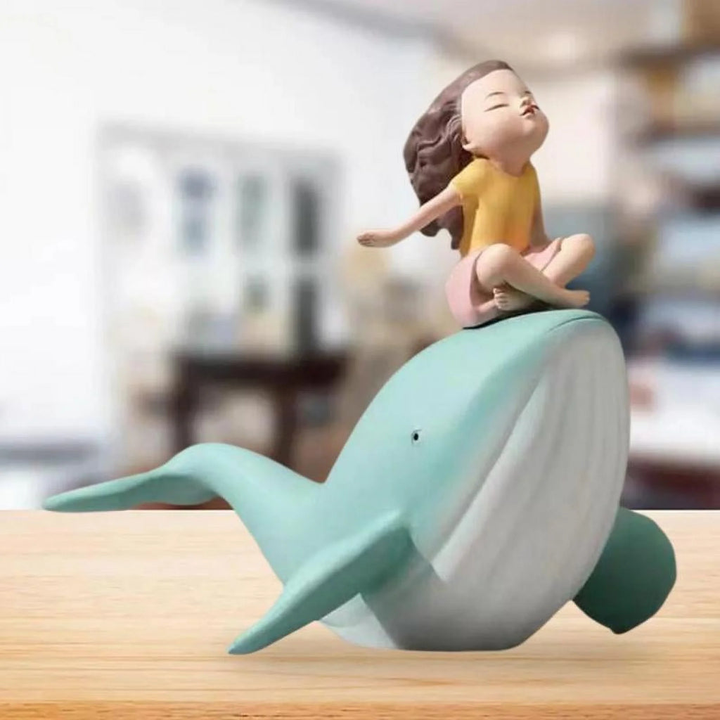 Nordic Girl and Whale Figurine Statue Sculpture C396321