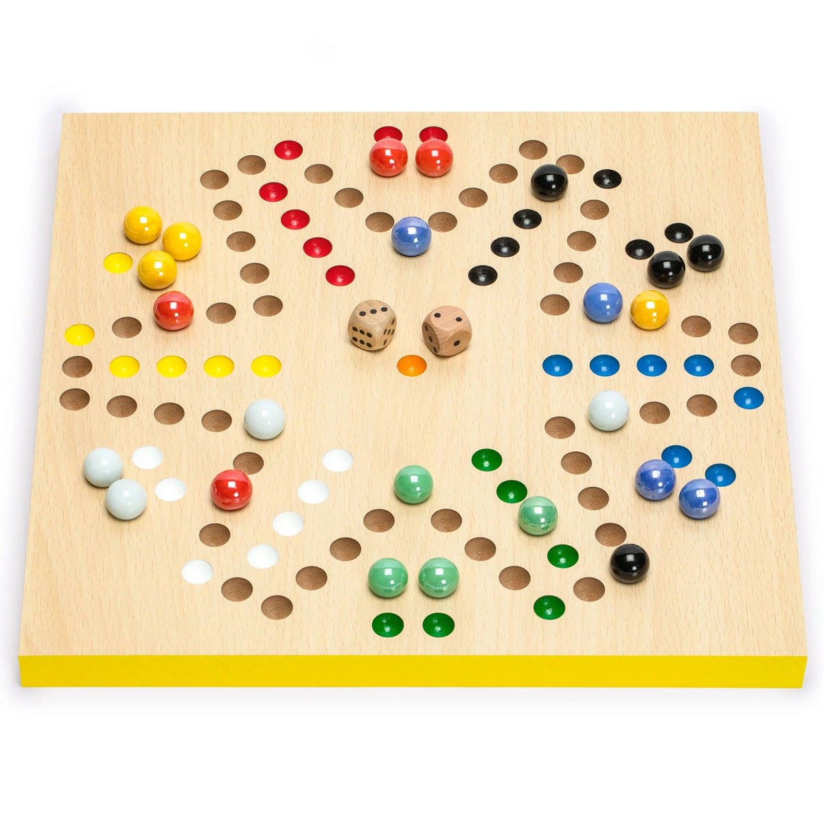 2-in-1 Reversible Ludo and Chinese Checkers Halma Wood and Glass Marble Game Set 12-Inch E3108