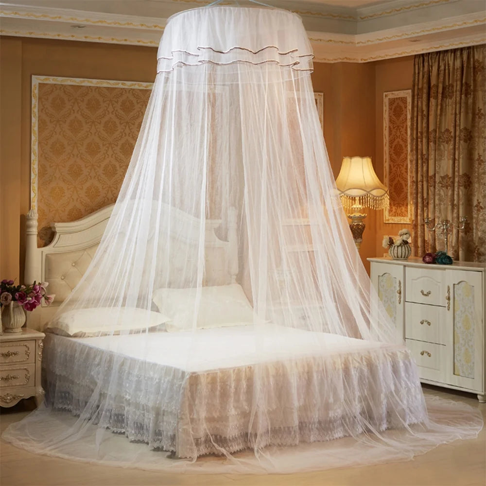White Dome Bed Canopy Fine Mesh Net Lace Curtain B397985