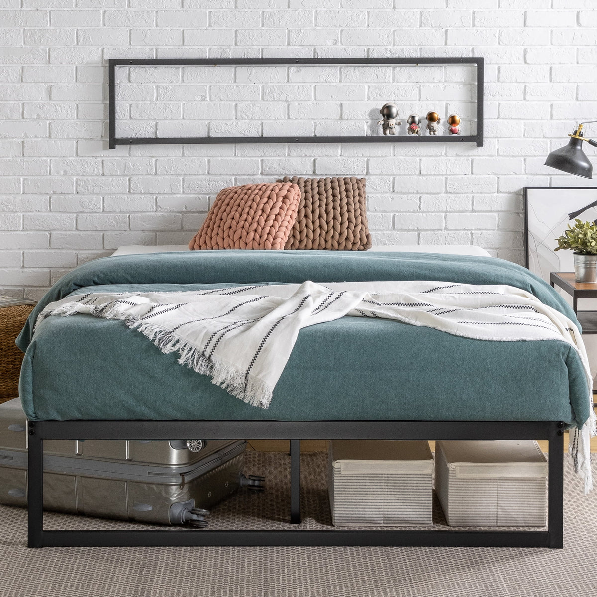 14" Metal Platform Bed Frame with Steel Slat Support, Twin H966