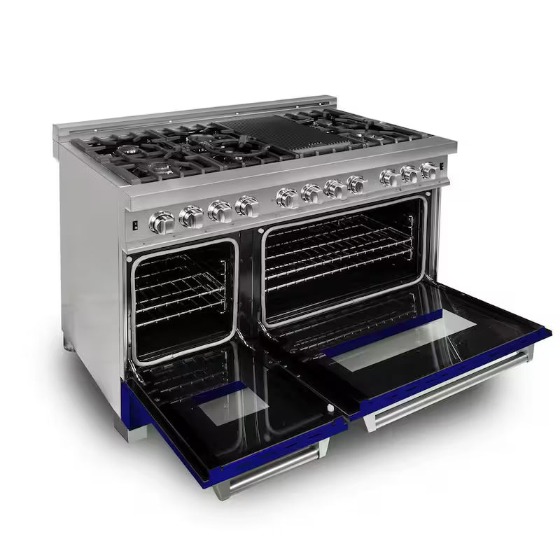 7 Burner Double Oven Dual Fuel Range with Blue Gloss Door Stainless Steel R10842