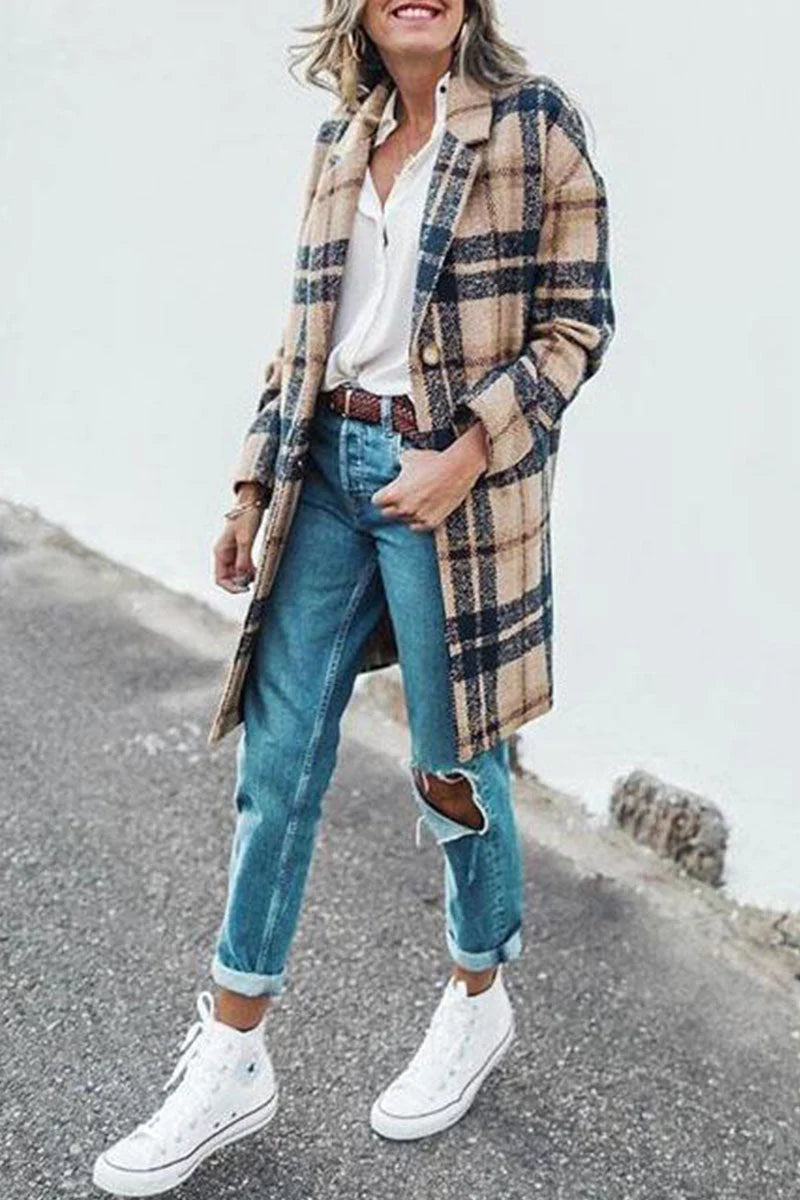 Plaid Print Turn-back Collar Outerwear L791