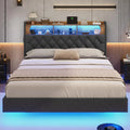 Full Size Platform Bed Frame with Charging Station and LED Lights T2328