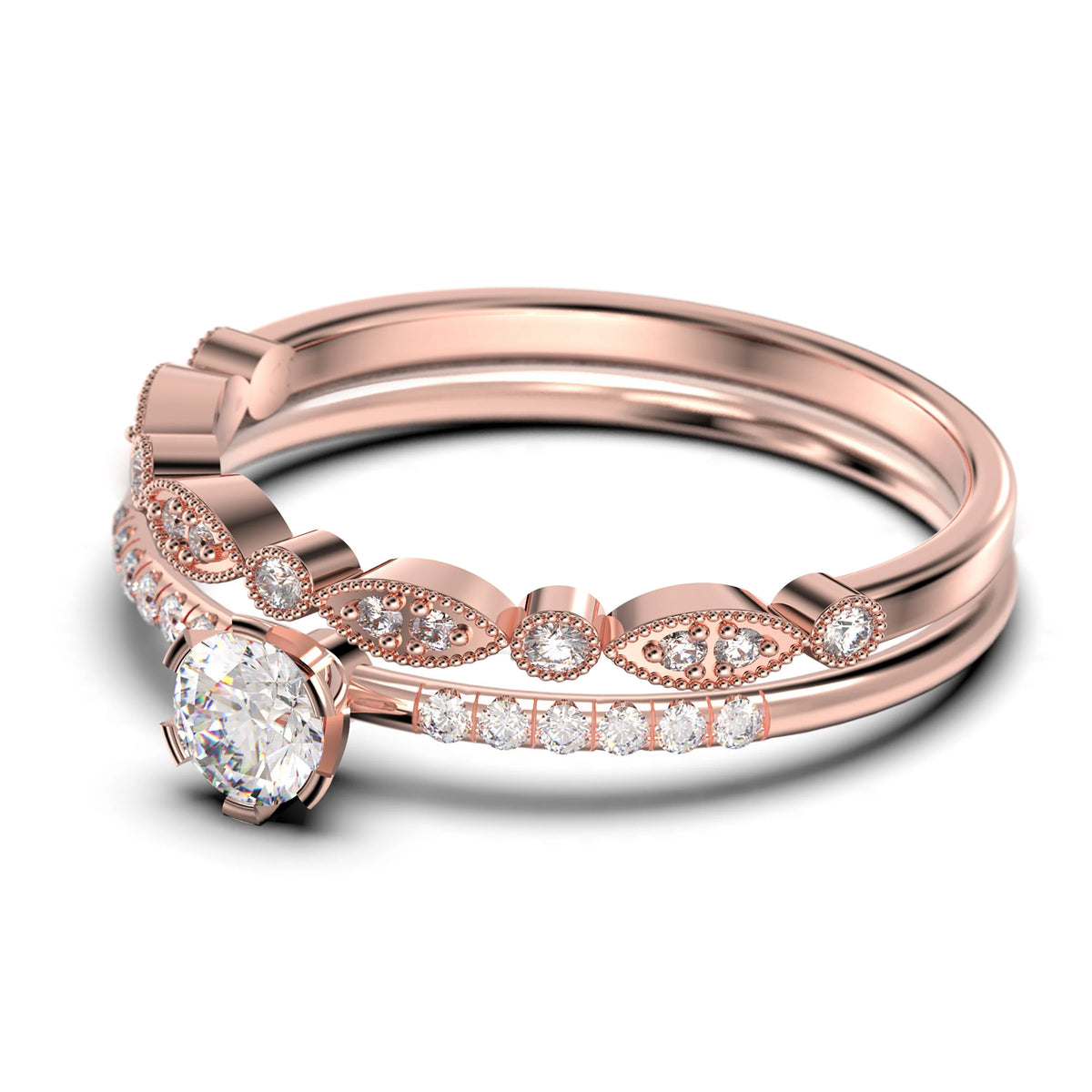 1.05 Carat Round Cut Diamond Moissanite Engagement Ring in 10k Solid Rose Gold P53405