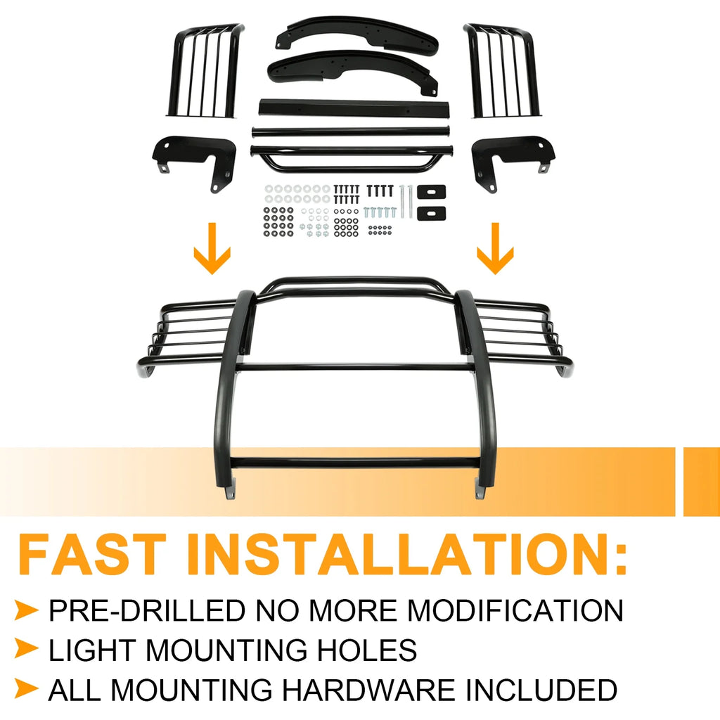 Front Grille Brush Guard for Pickup Truck Powder Coated Black Steel S6442