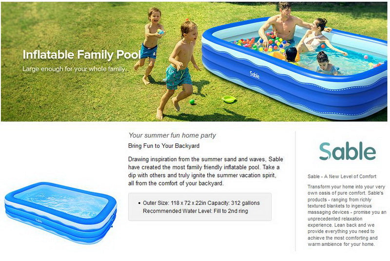 Inflatable Rectangular Swimming Pool 118" x 72" x 22" K2378