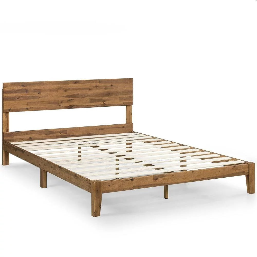King Size Medium Brown Wood Platform Bed Frame with Headboard A464776