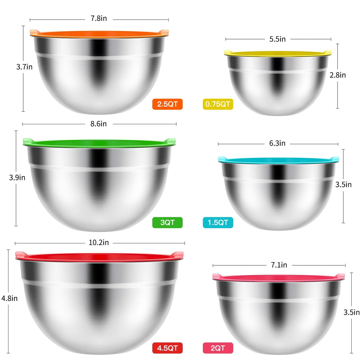 Stainless Steel Mixing Bowls Set with Lids 7 Pc Q710912