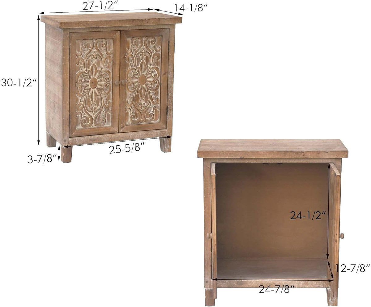 Solid Wood Storage Cabinet with Carved Doors H526