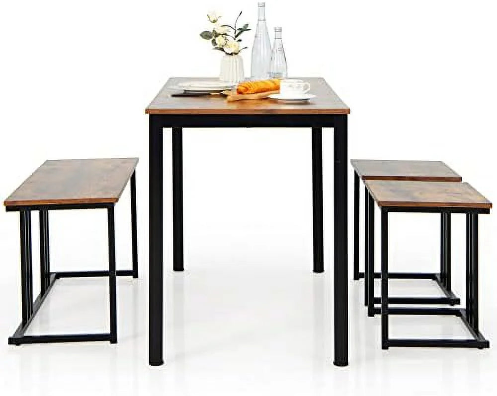 4 Piece Dining Table Set with Bench and 2 Stools W4318