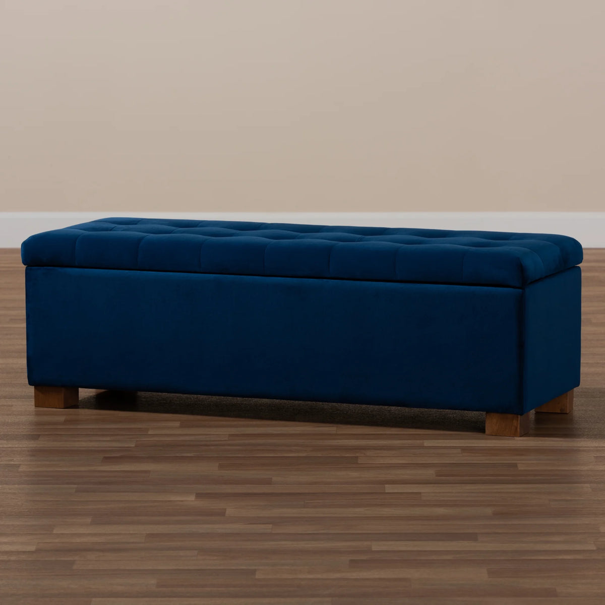 Navy Blue Velvet Storage Ottoman Bench L64998