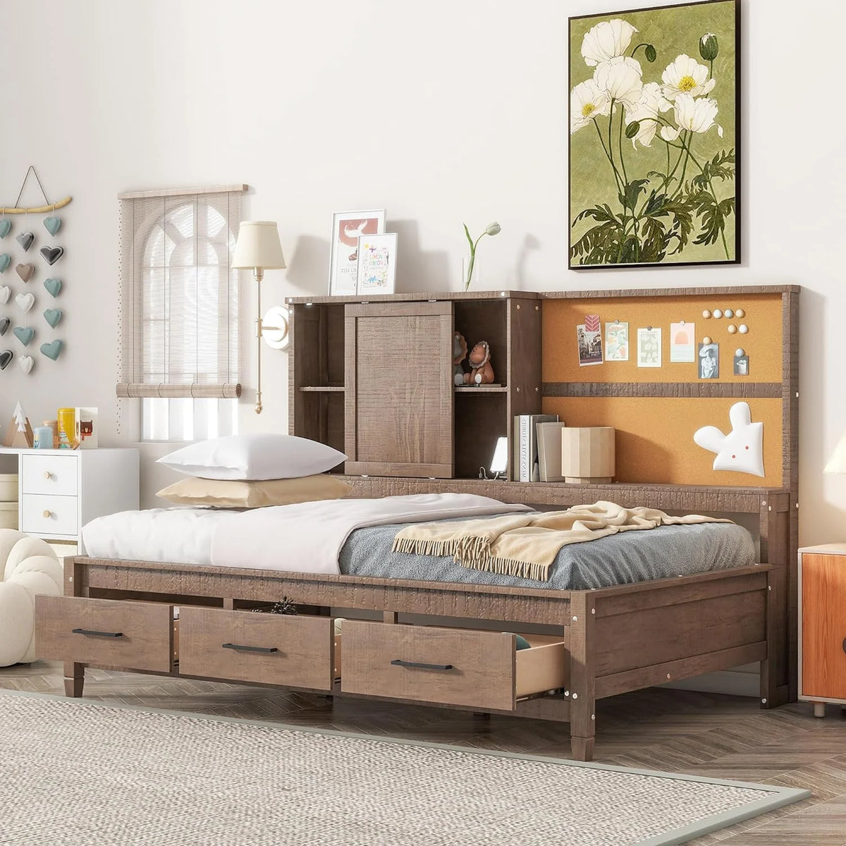 Twin Size Wood Daybed with Storage Drawers and USB Ports M17578