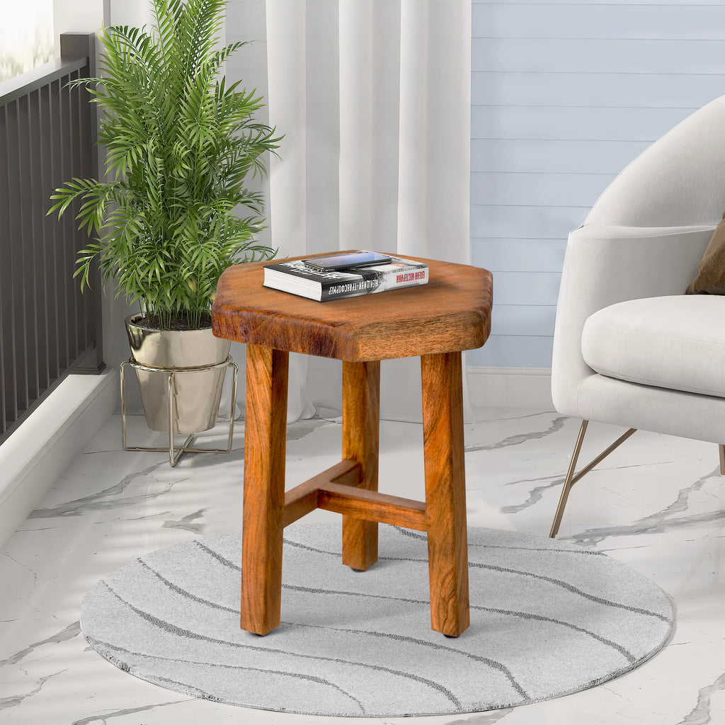 18 Inch Hexagon Acacia Wood Side Table with Live Edge Top P904302