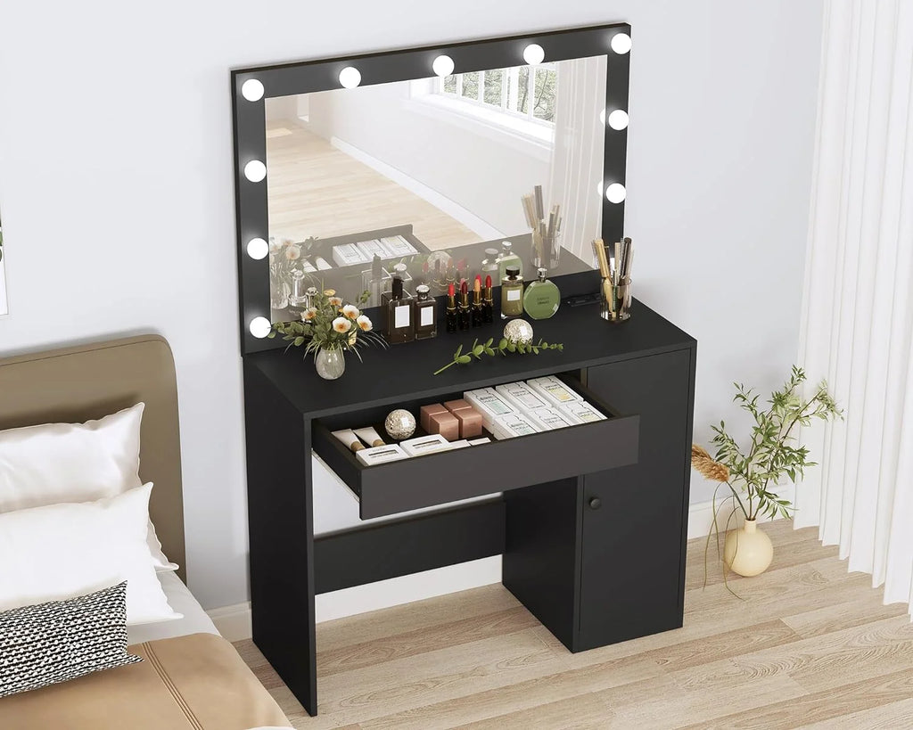 Black Vanity Desk with HD Mirror and Lights F59877