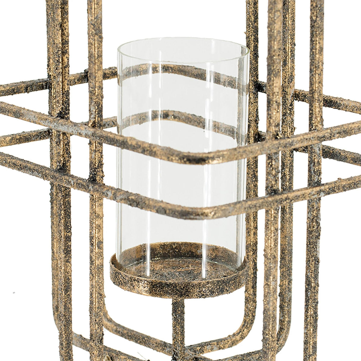Beige Caged Hurricane Glass Candle Holder S85962