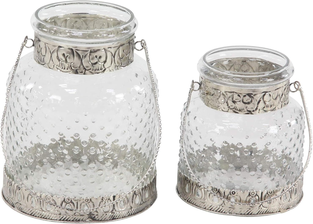 Glass Jar Candle Holders with Metal Handles, Clear, Silver, Pack of 2 M441571