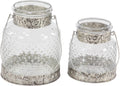 Glass Jar Candle Holders with Metal Handles, Clear, Silver, Pack of 2 M441571