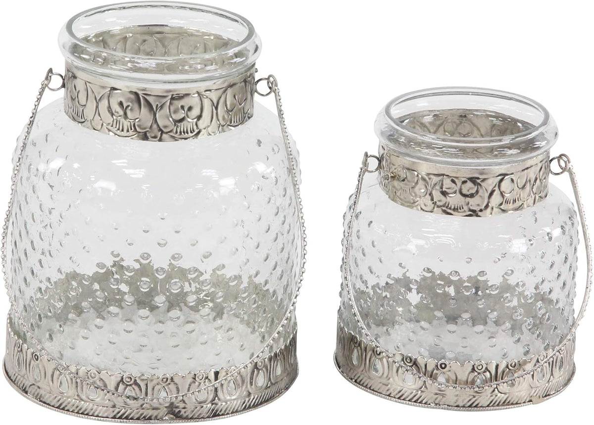 Glass Jar Candle Holders with Metal Handles, Clear, Silver, Pack of 2 M441571