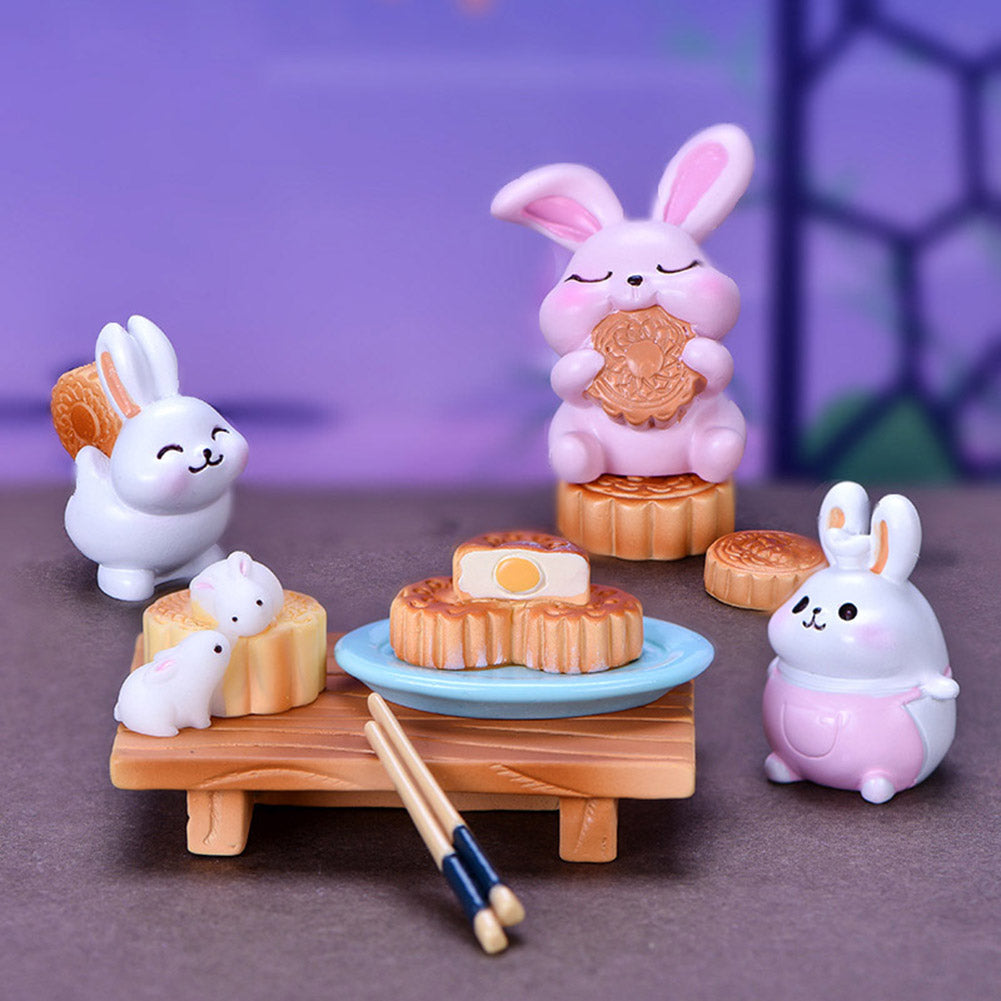 Resin Dollhouse Miniature Moon Cake Rabbit Ornaments W197696