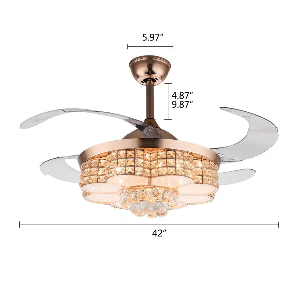 Gold Art Deco Chandelier & Retractable Fan I917