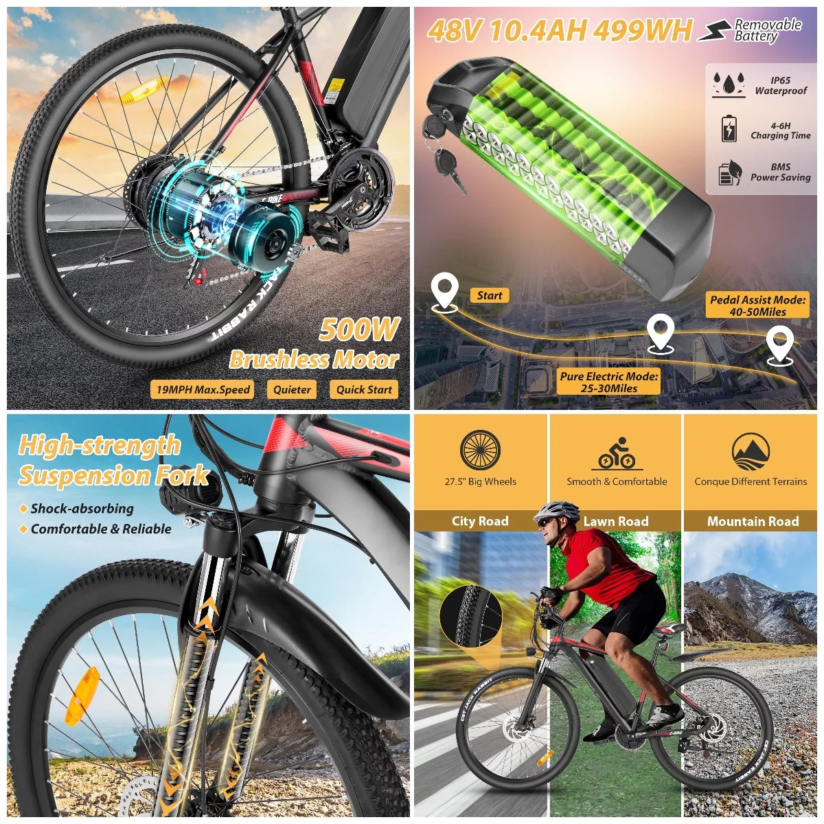 500W 21-Speed 27.5" Electric Mountain Bike L860543