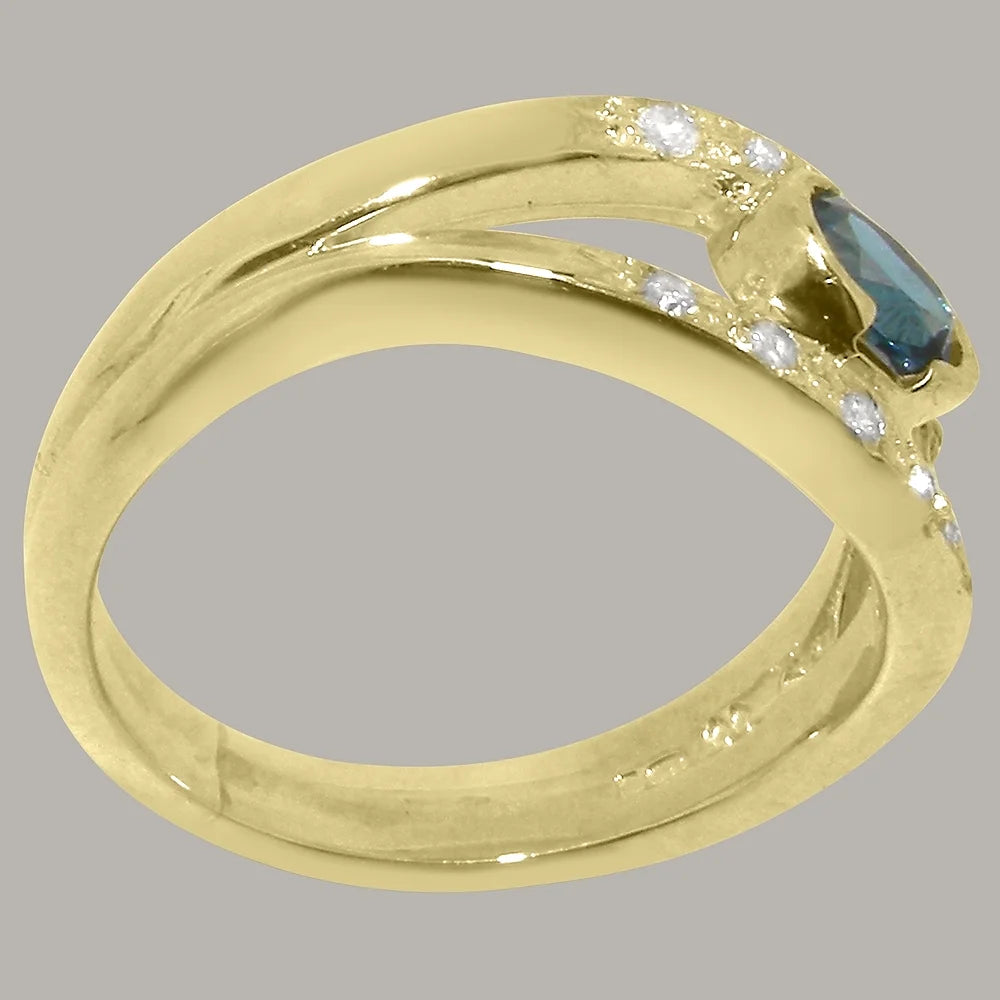 9k Yellow Gold London Blue Topaz Diamond Engagement Ring P373
