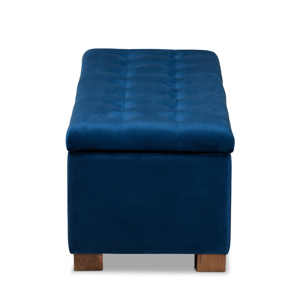 Navy Blue Velvet Storage Ottoman Bench L64998