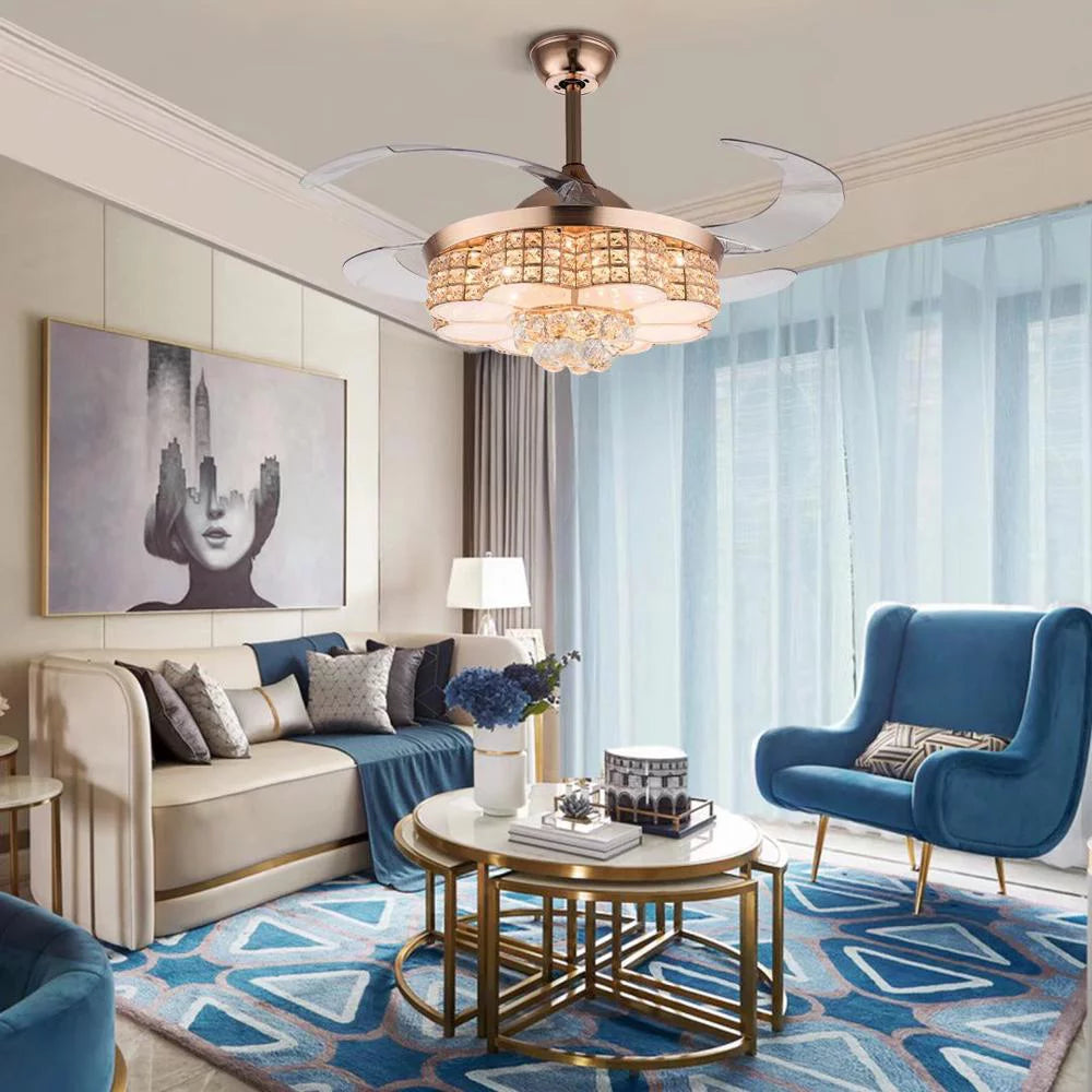Gold Art Deco Chandelier & Retractable Fan I917
