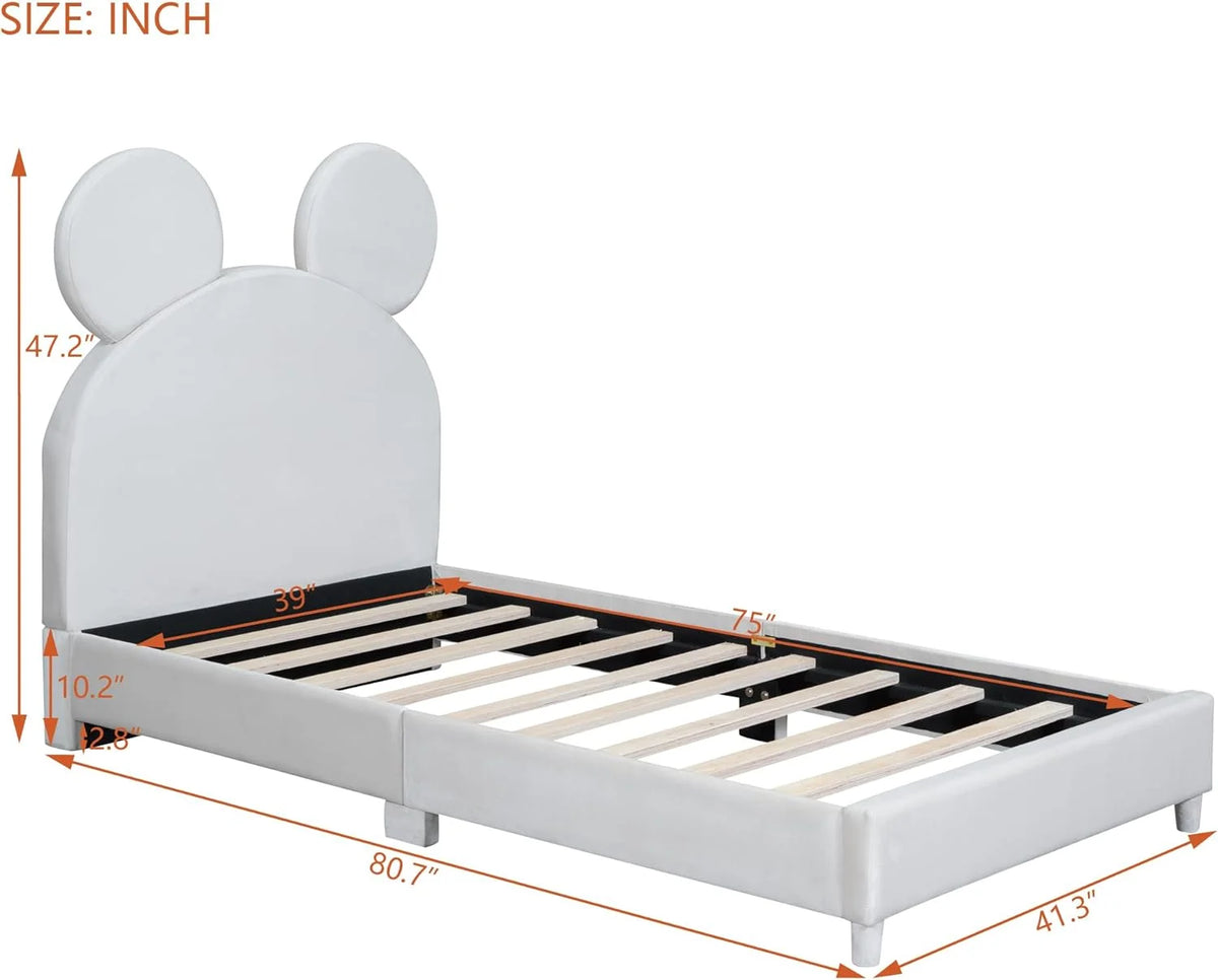 Beige Velvet Upholstered Bed Frame with Slat Support M31664