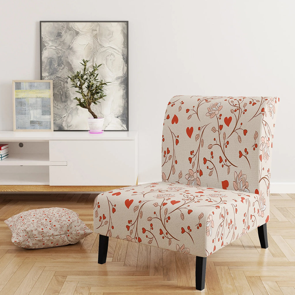Red Vector Floral Pattern Upholstered Accent Chair and Arm Chair H238198