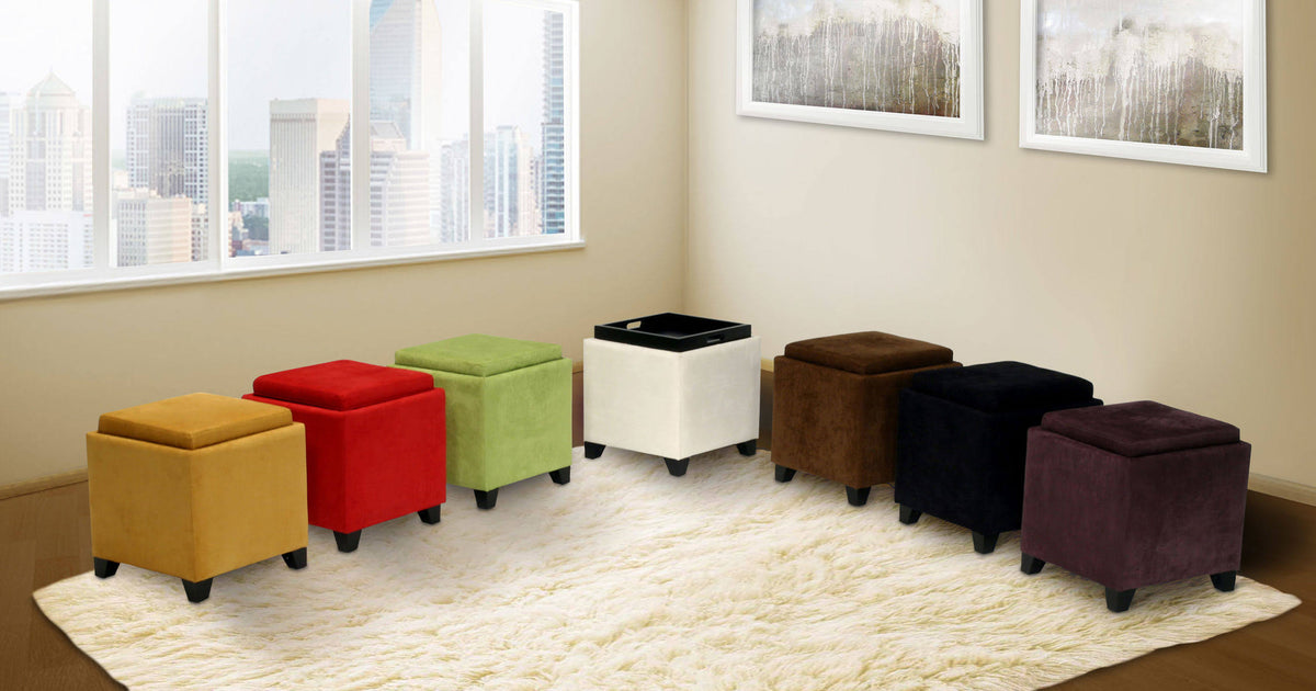 Red Microfiber Storage Ottoman F425855