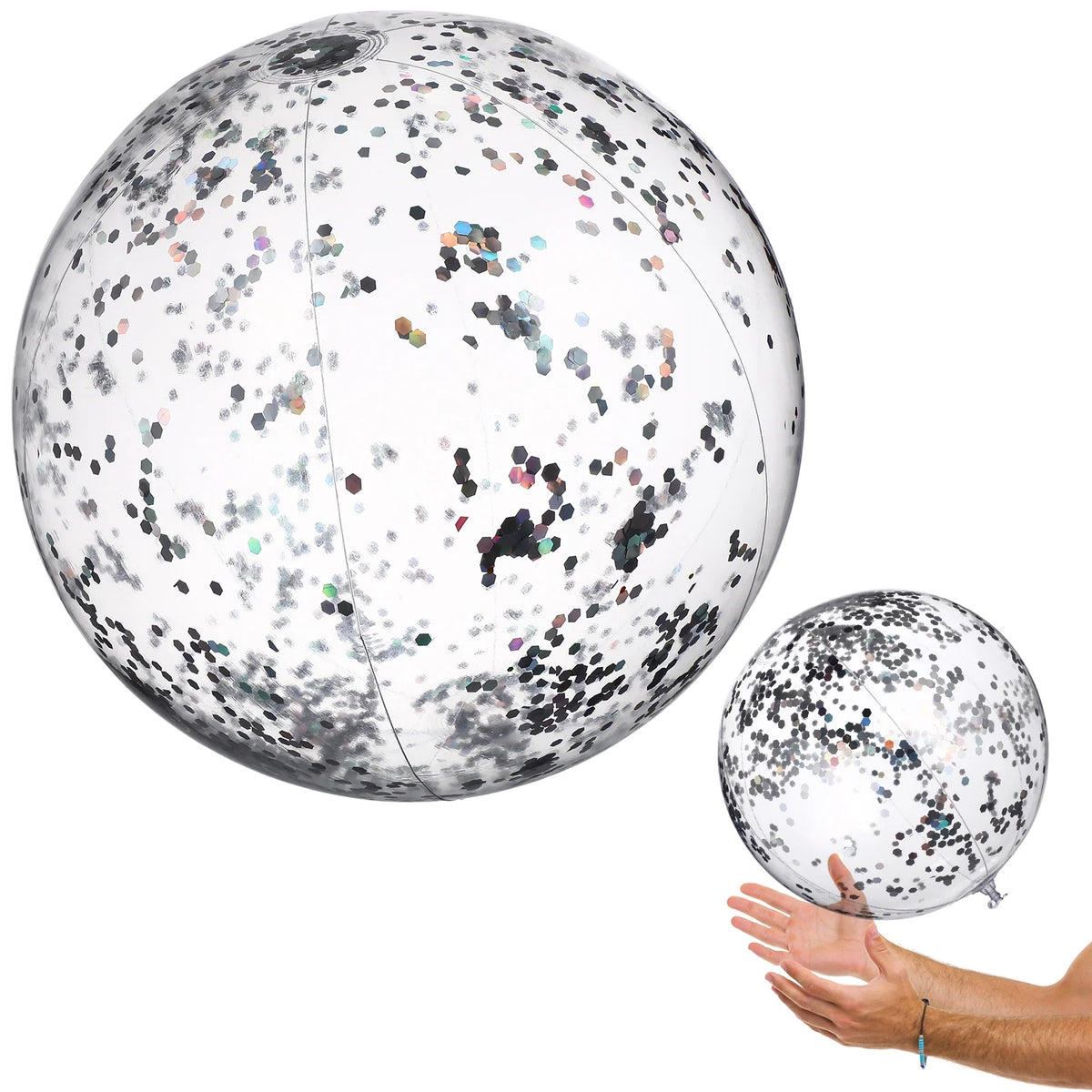 2 Pcs Glitter Confetti Inflatable Beach Balls with Air Pump T37888
