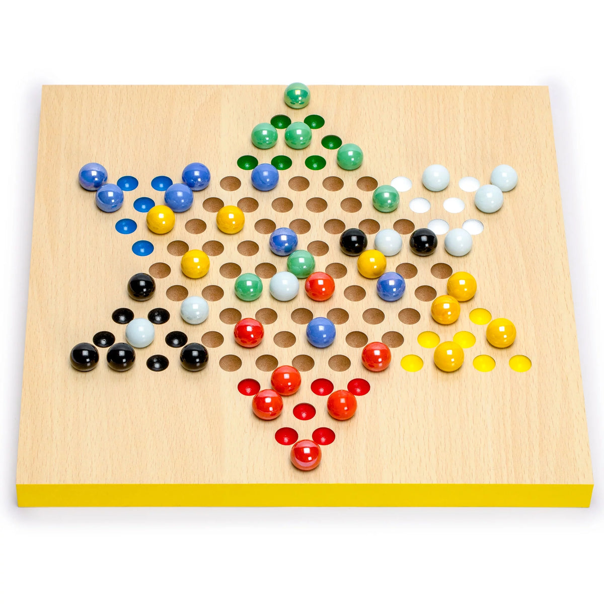 2-in-1 Reversible Ludo and Chinese Checkers Halma Wood and Glass Marble Game Set 12-Inch E3108